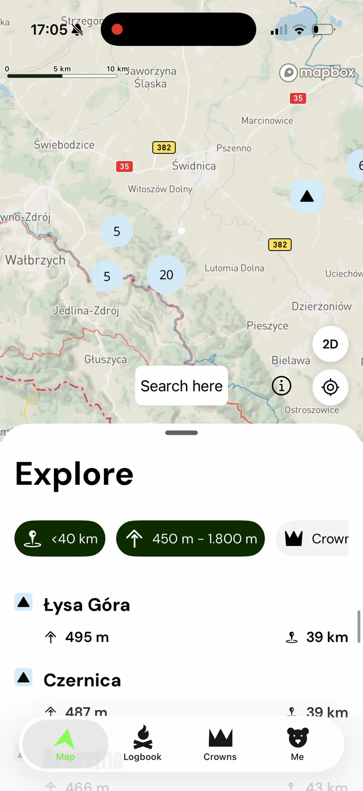 Ukázka aplikace Peakme