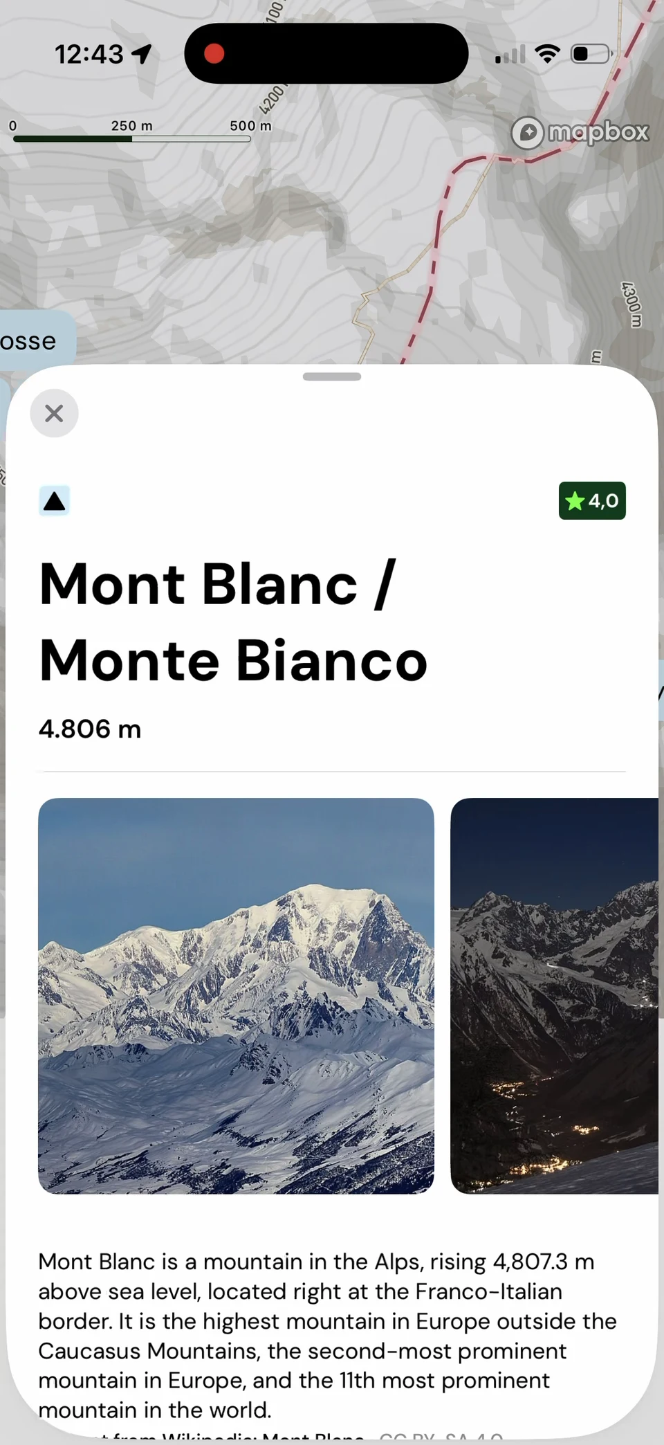 Ukázka aplikace Peakme